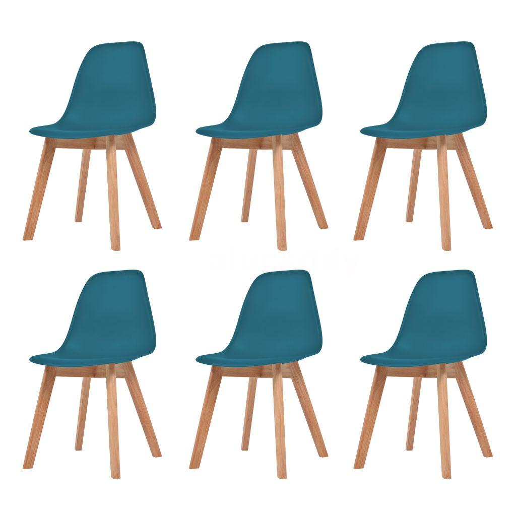 Dining Chairs 6 Pcs Turquoise Solid Wood Leg Plastic Seat Kitchen